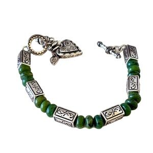 Brighton Silver & Jade Heart Bracelet.  Excellent Condition